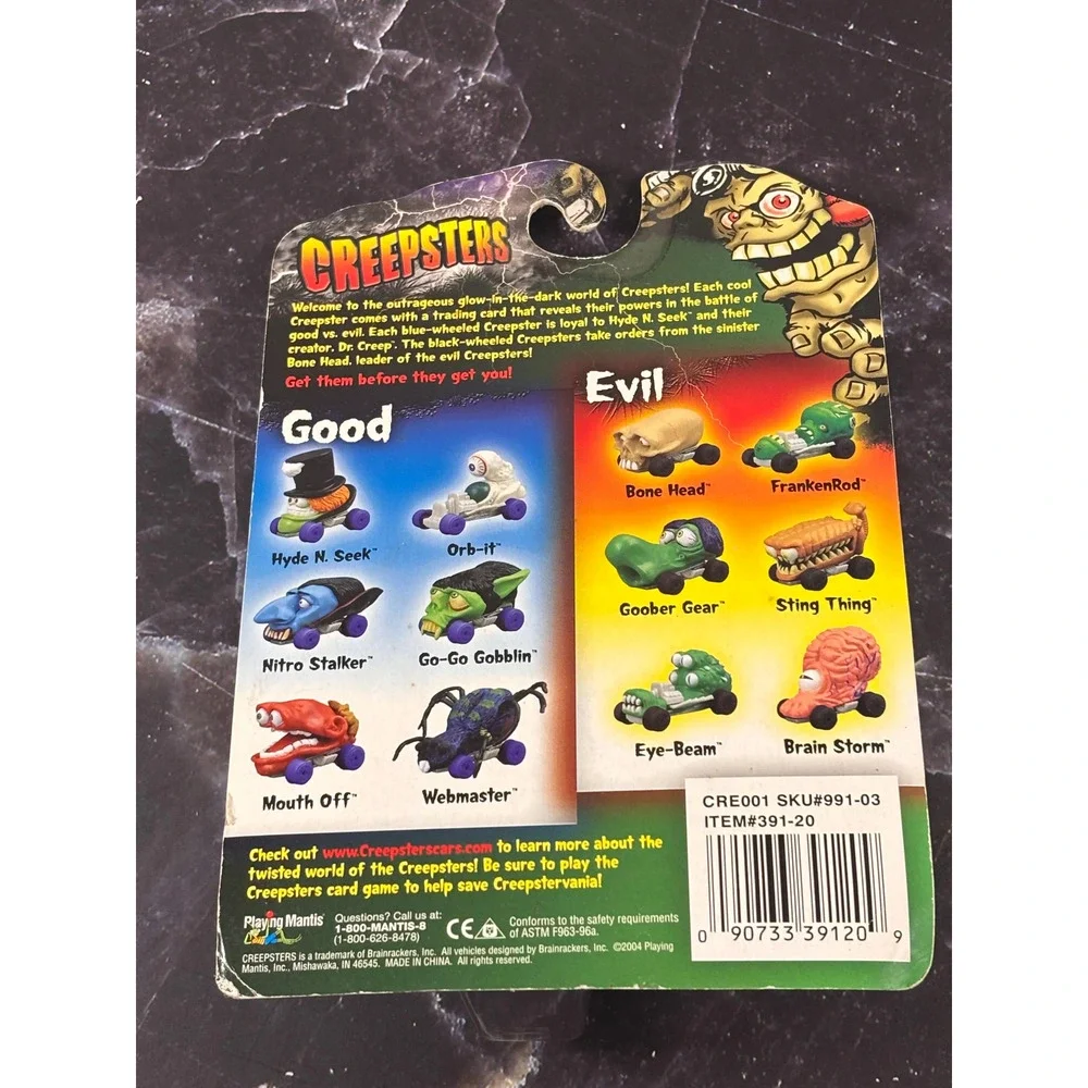 2004 Playing Mantis Creepsters Glow in the Dark Monster Head Die Cast FrankenRod